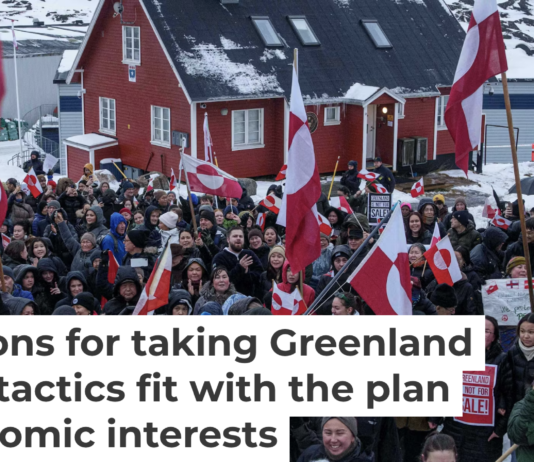People protest against U.S. President Donald Trump’s policy toward Greenland in front of the U.S. consulate in Nuuk, Greenland, on Jan. 17, 2026. AP Photo/Evgeniy Maloletka